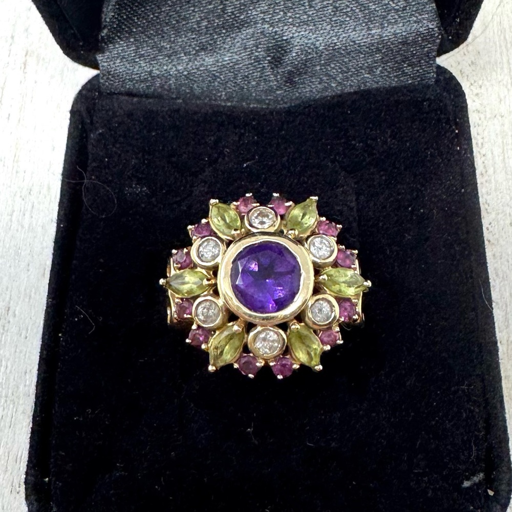 Solid 14K yellow gold gemstone ring, made in India, size ~7 - Picture 5 of 13